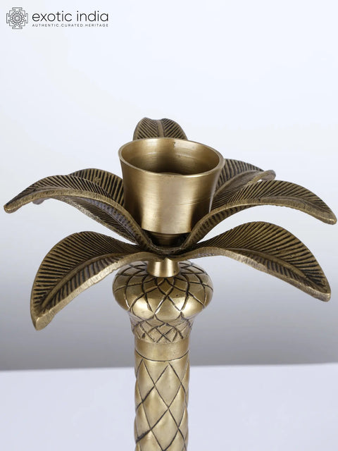 13" Designer Palm Tree Candle Holder | Brass Statue
