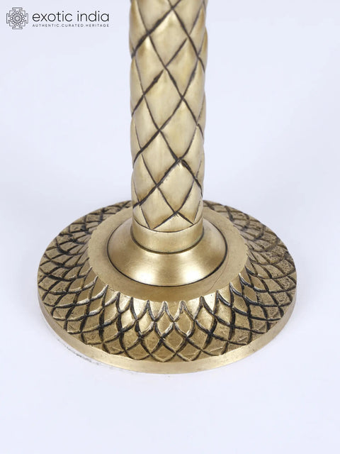 13" Designer Palm Tree Candle Holder | Brass Statue