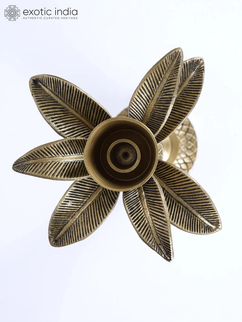 13" Designer Palm Tree Candle Holder | Brass Statue