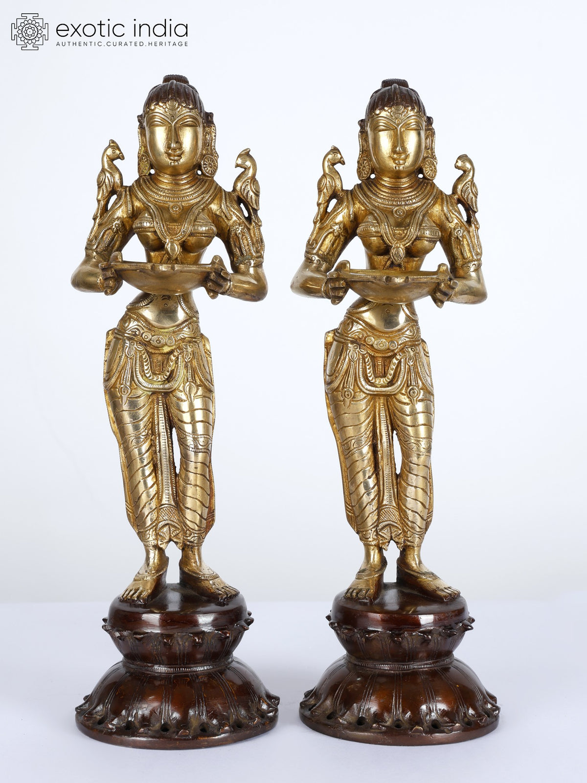 14" Brass Lakshmi Statue Pair for Home Pooja