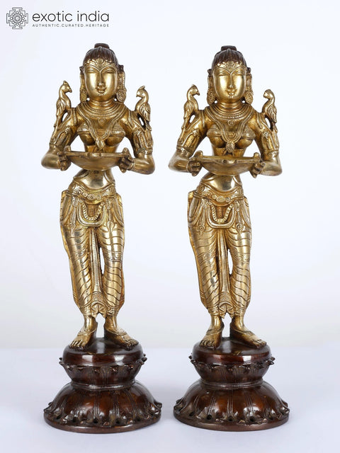 14" Brass Pair of Deep Lakshmi Statues