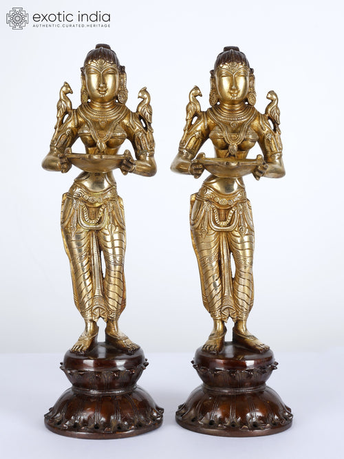 14" Brass Lakshmi Statue Pair for Home Pooja