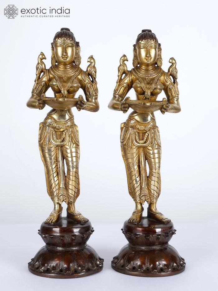 14" Brass Lakshmi Statue Pair for Home Pooja