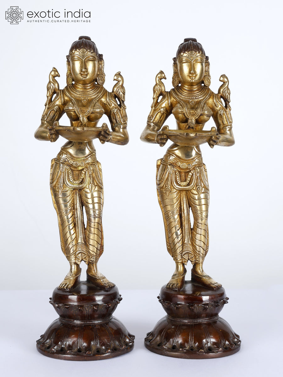 14" Brass Lakshmi Statue Pair for Home Pooja