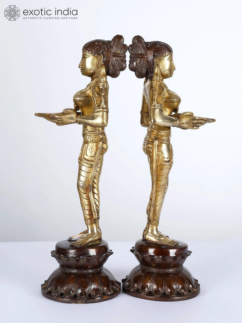 14" Brass Pair of Deep Lakshmi Statues