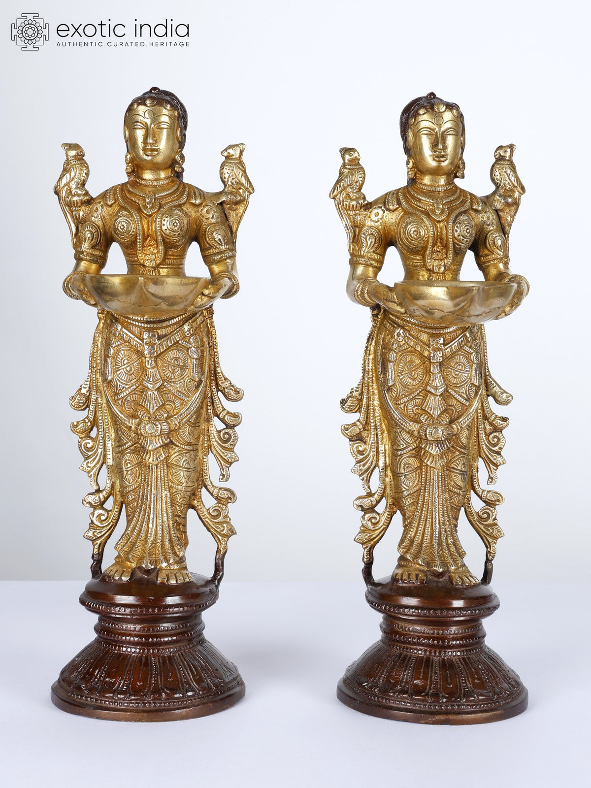 12" Pair of Lakshmi Brass Statues for Pooja