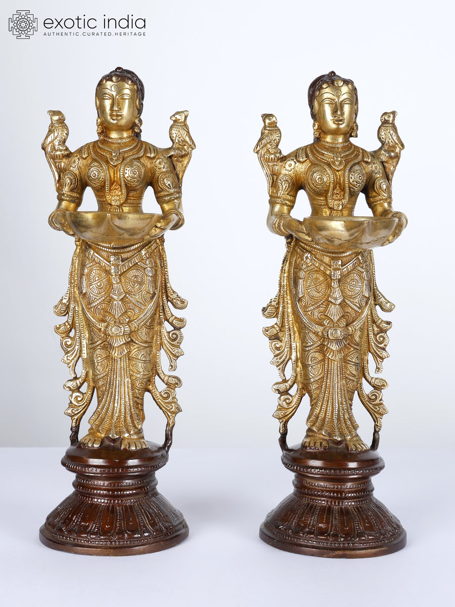 12" Pair of Lakshmi Brass Statues for Pooja