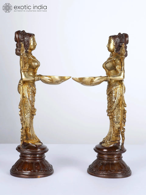 12" Pair of Deep Lakshmi Statues in Brass