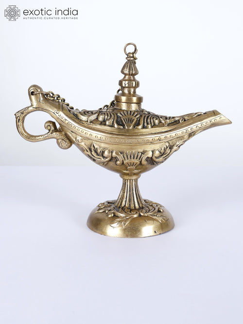 9" Brass Aladdin's Lamp Statue for Home Altar Decor