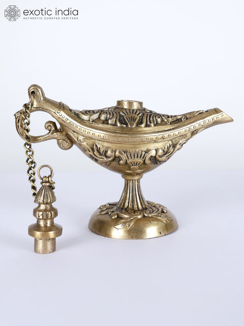9" Brass Aladdin Ka Chirag (Lamp) | Home Altar Decor