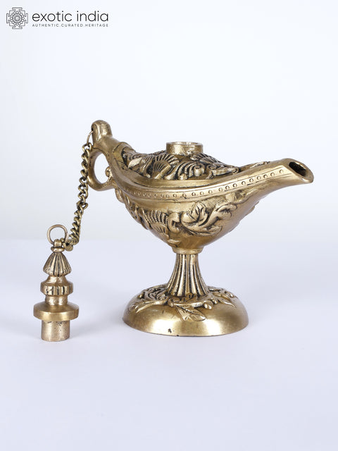 9" Brass Aladdin Ka Chirag (Lamp) | Home Altar Decor