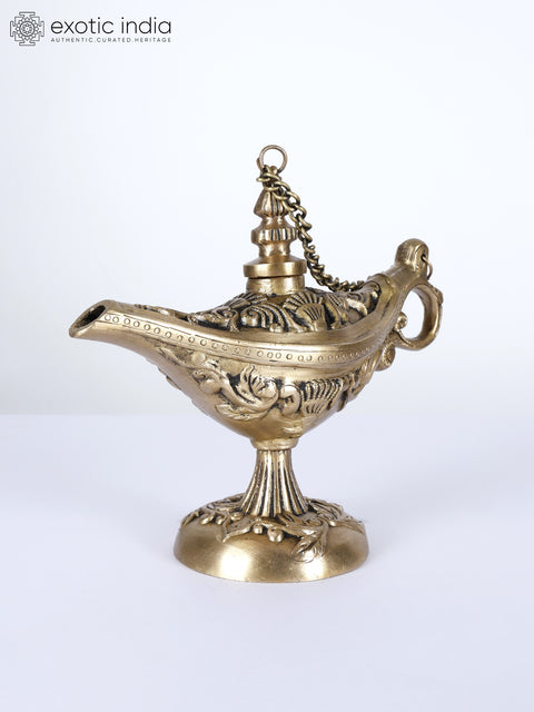 9" Brass Aladdin Ka Chirag (Lamp) | Home Altar Decor