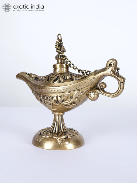 9" Brass Aladdin Ka Chirag (Lamp) | Home Altar Decor
