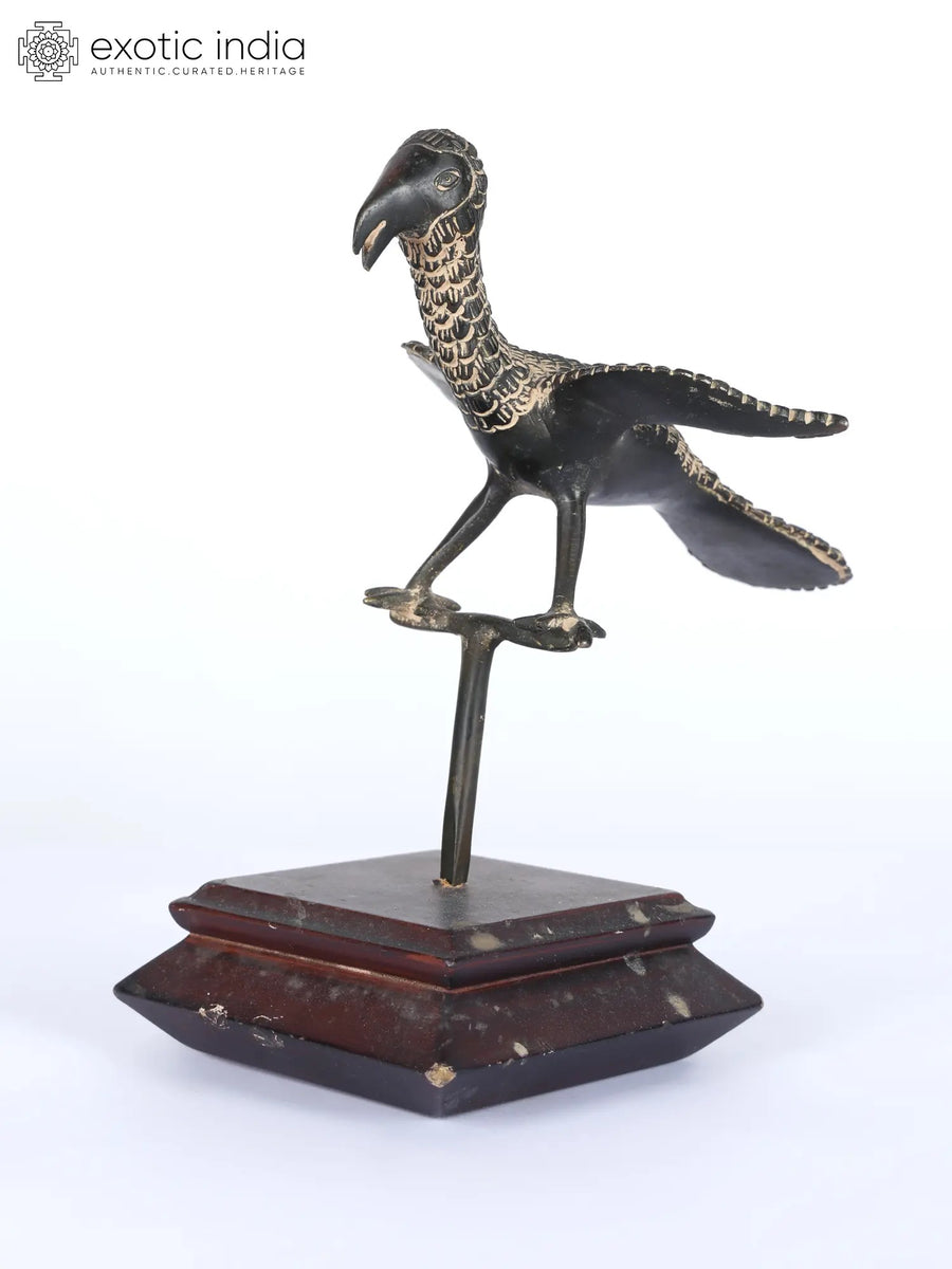 7" Brass Bird Statue with Wood Base for Home Decor