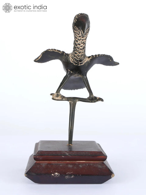 7" Brass Decorative Bird Statue on Wood Base | Table Decor