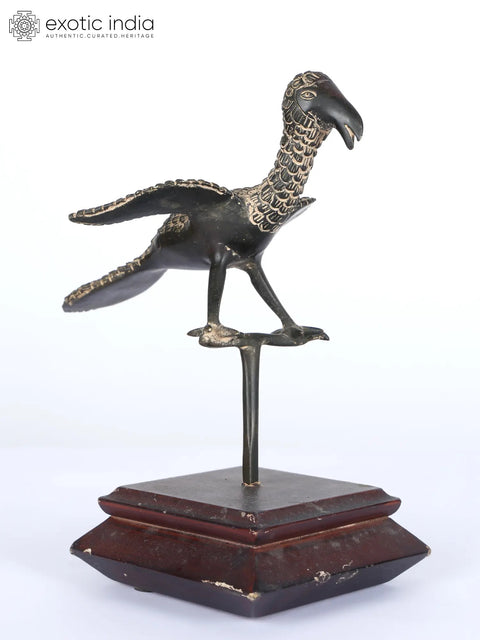 7" Brass Decorative Bird Statue on Wood Base | Table Decor