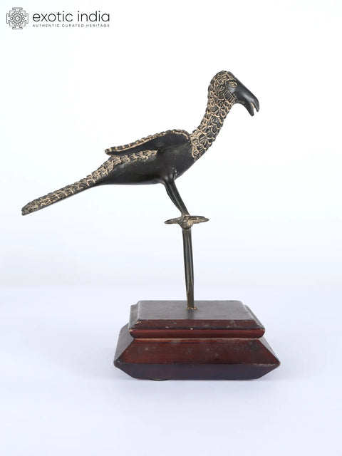7" Brass Decorative Bird Statue on Wood Base | Table Decor