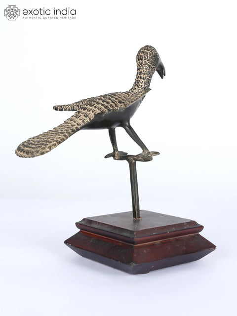 7" Brass Decorative Bird Statue on Wood Base | Table Decor