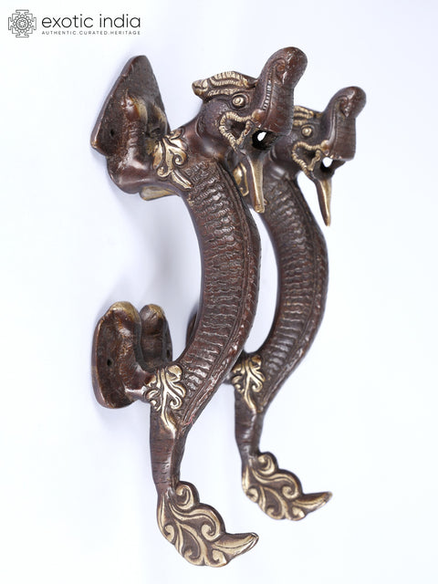 10" Pair of Makara Door Handles in Brass | Indian Home Decor