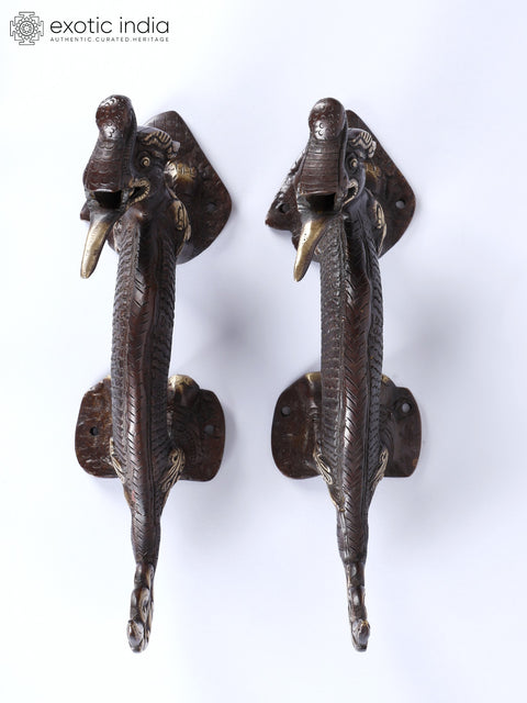 10" Pair of Makara Door Handles in Brass | Indian Home Decor