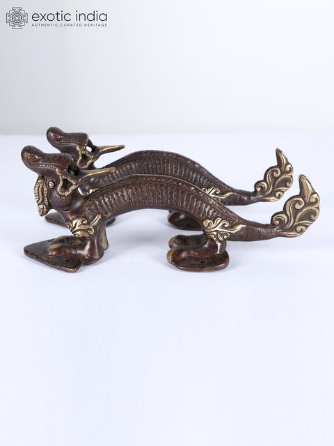 10" Pair of Makara Door Handles in Brass | Indian Home Decor