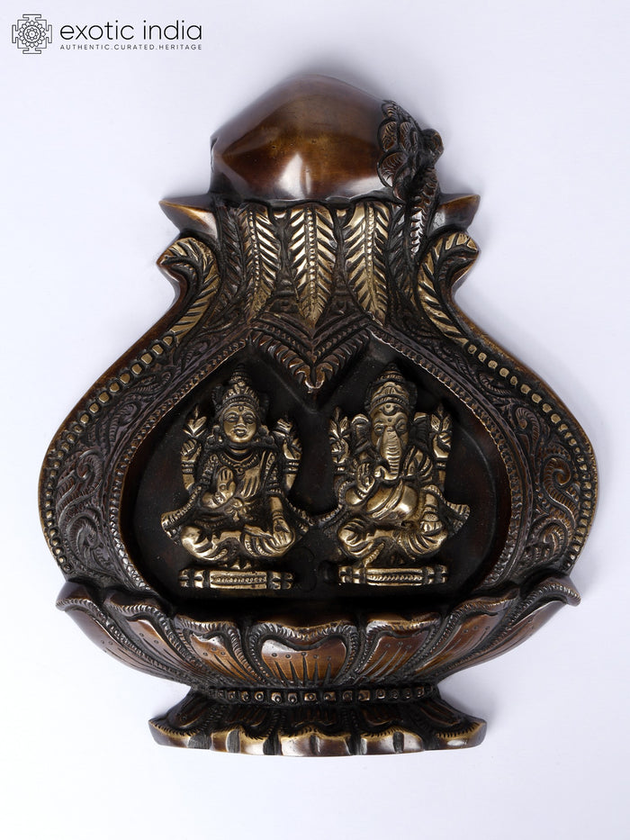8" Lakshmi Ganesha Brass Wall Hanging Statue for Pooja