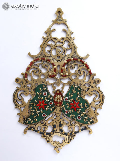 16" Designer Butterflies Wall Hanging Pair | Brass with Inlay Work