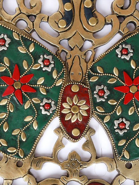 16" Designer Butterflies Wall Hanging Pair | Brass with Inlay Work