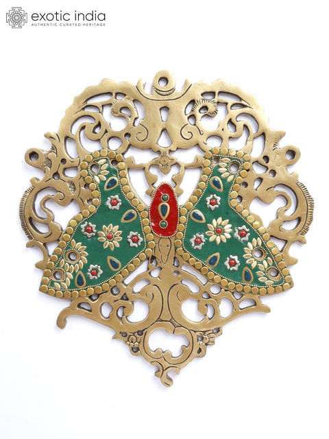 16" Designer Butterflies Wall Hanging Pair | Brass with Inlay Work