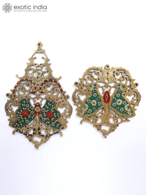 16" Designer Brass Butterflies Wall Hanging with Inlay Work Pair