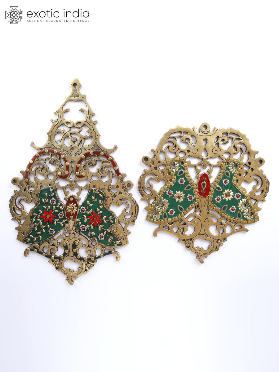 16" Designer Brass Butterflies Wall Hanging with Inlay Work Pair