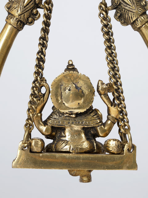 9" Blessing Lord Ganesha on Parrots Design Swing | Brass Statue