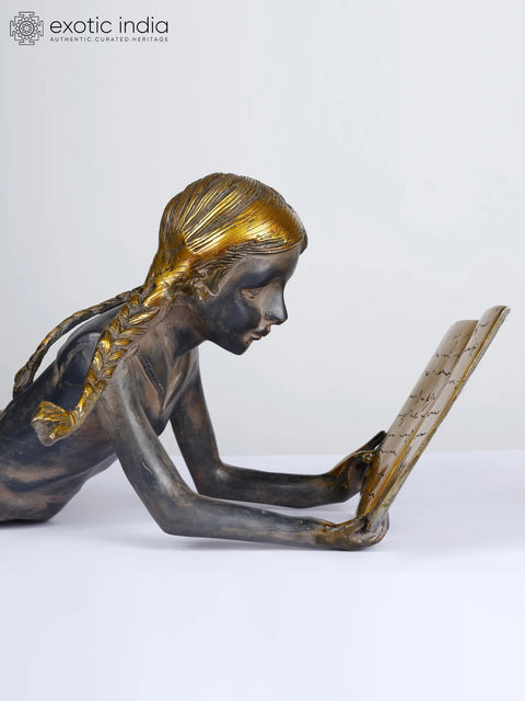 24" Book Reading Girl | Brass Statue | Home Decor