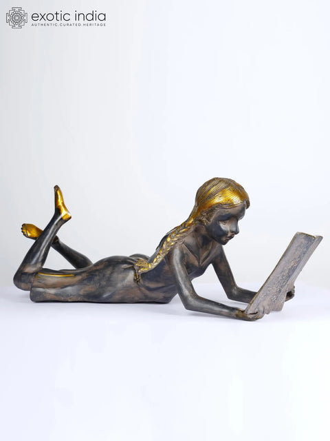 24" Book Reading Girl | Brass Statue | Home Decor