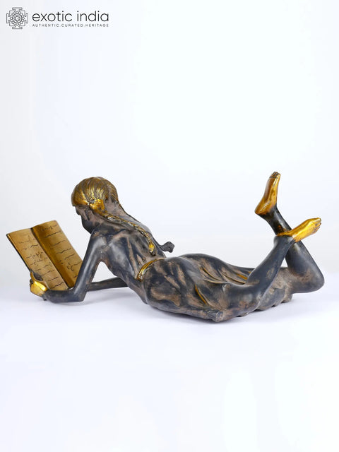 24" Book Reading Girl | Brass Statue | Home Decor