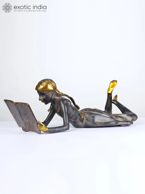 24" Book Reading Girl | Brass Statue | Home Decor