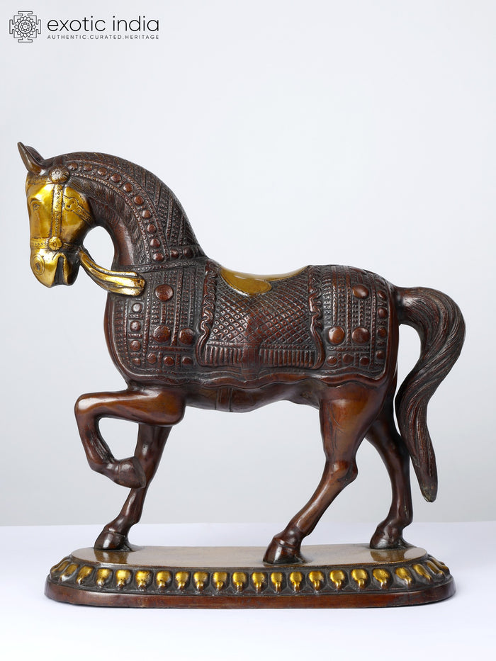 15" Brass Horse Statue for Home Decor