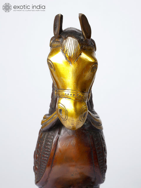 15" Decorative Horse Statue in Brass | Table Decor
