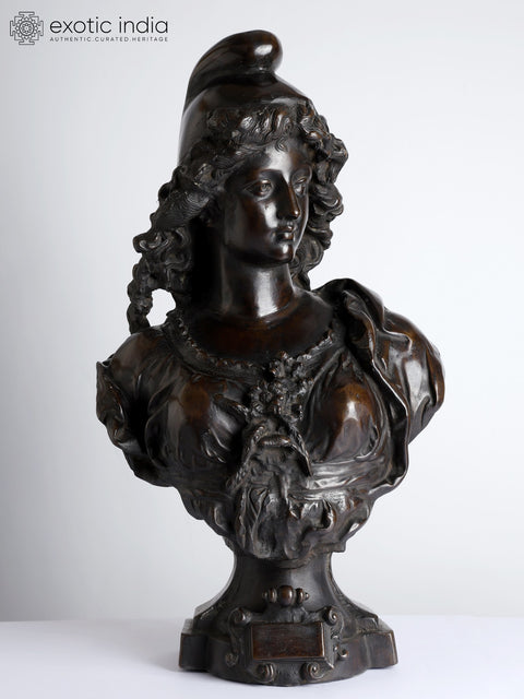 26" Joseph Charles Marin - Bust of a Nymph | Brass Sculpture