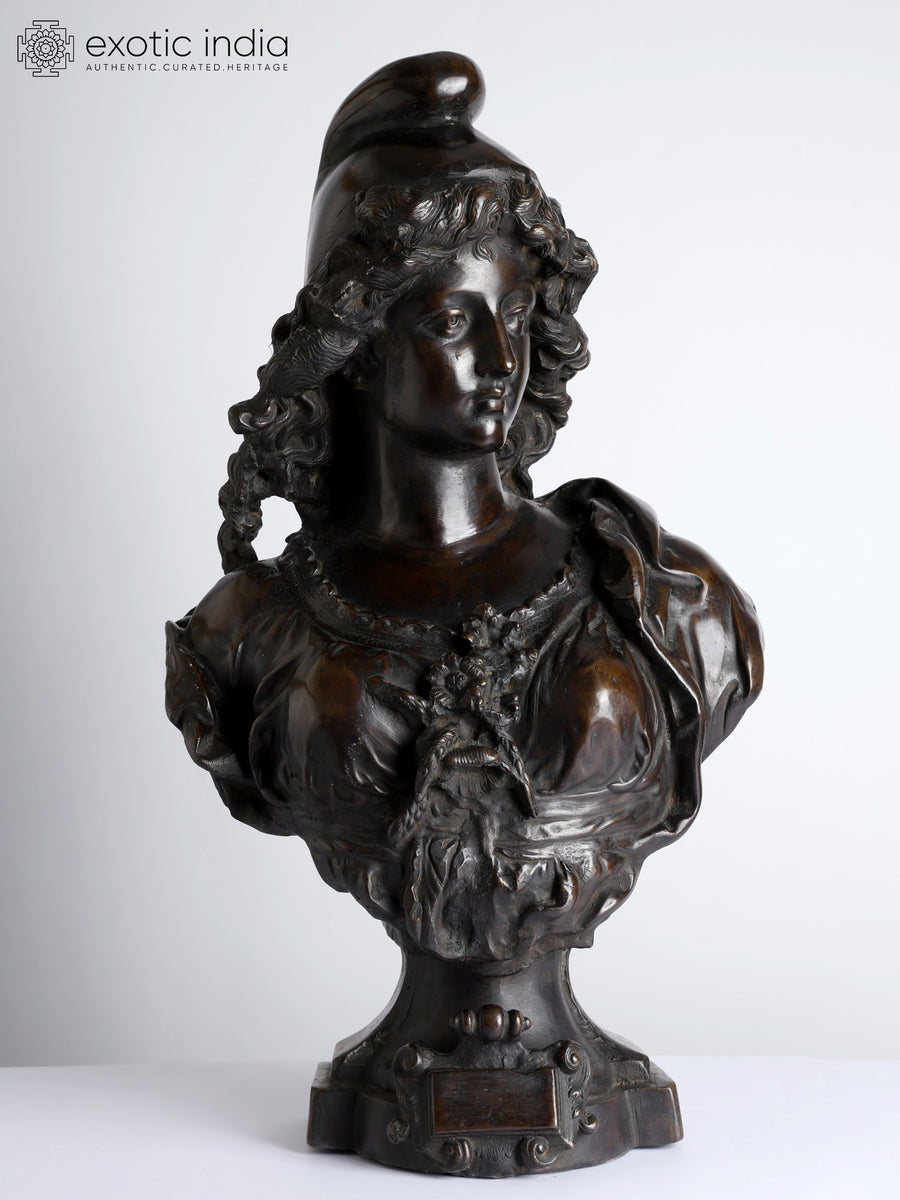 26" Bust of a Nymph Brass Sculpture by Joseph Charles Marin
