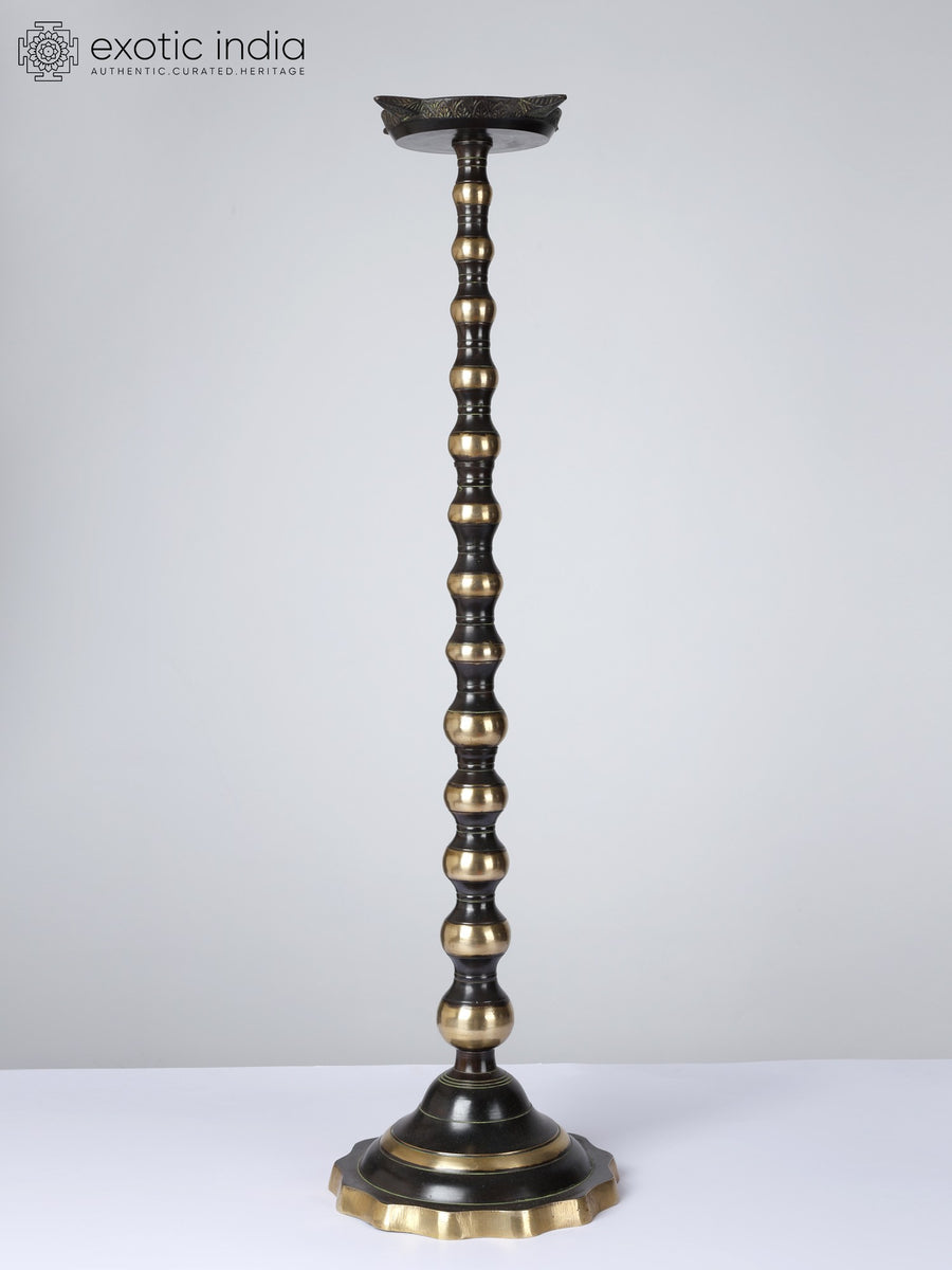 30" Brass Four Wicks Oil Lamp with Stand - Handmade