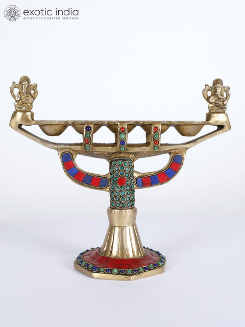 10" Designer Ganesha Lamp in Brass with Inaly Work