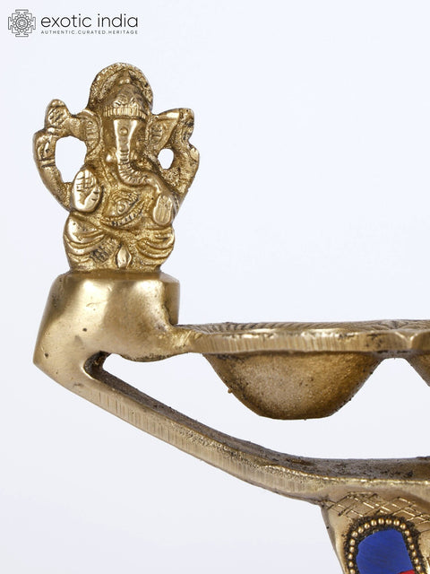 10" Designer Ganesha Lamp in Brass with Inaly Work