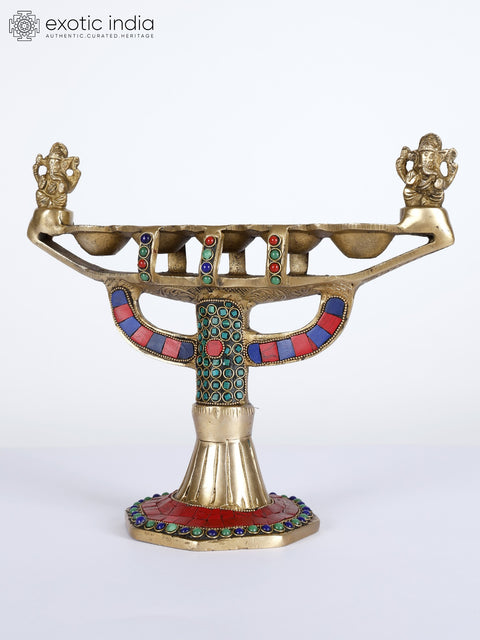 10" Designer Ganesha Lamp in Brass with Inaly Work