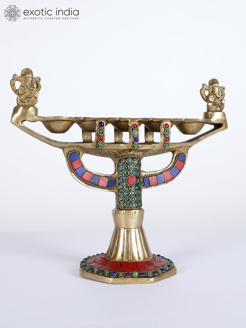 10" Designer Ganesha Lamp in Brass with Inaly Work