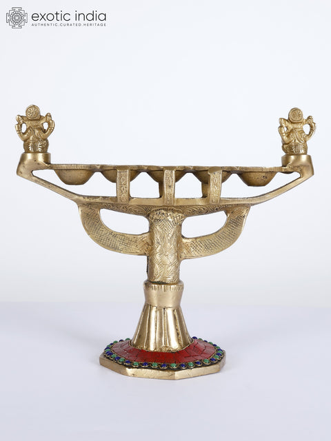 10" Designer Ganesha Lamp in Brass with Inaly Work