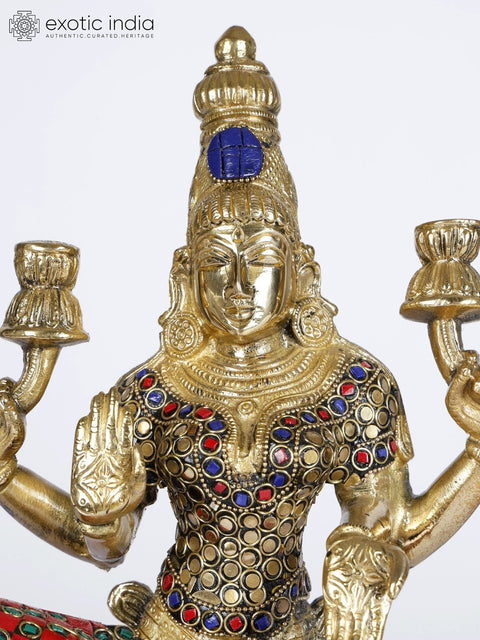 12" Goddess Lakshmi Seated in Lalitasana | Brass Statue with Inaly Work