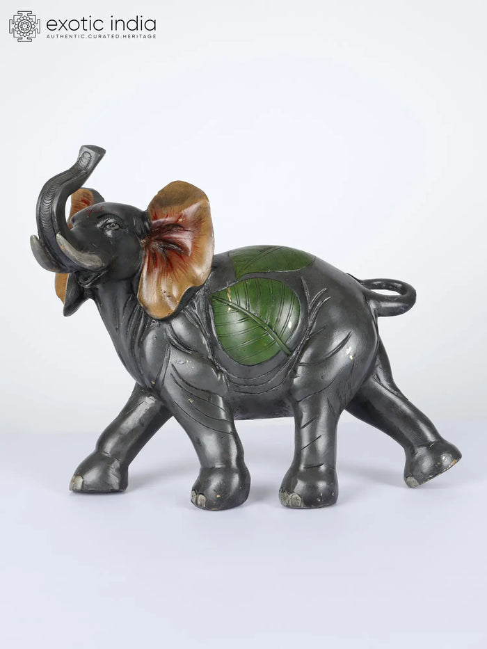 12" Walking Brass Elephant Statue with Upraised Trunk for Home Decor