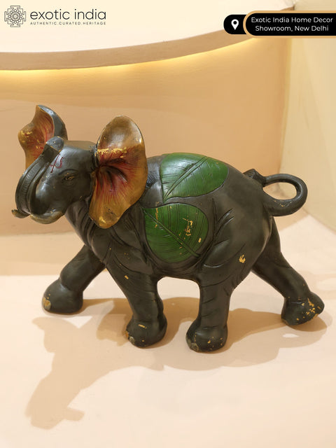 12" Walking Brass Elephant with Upraised Trunk | Table Decor