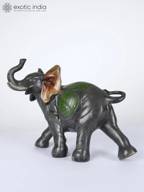 12" Walking Brass Elephant with Upraised Trunk | Table Decor